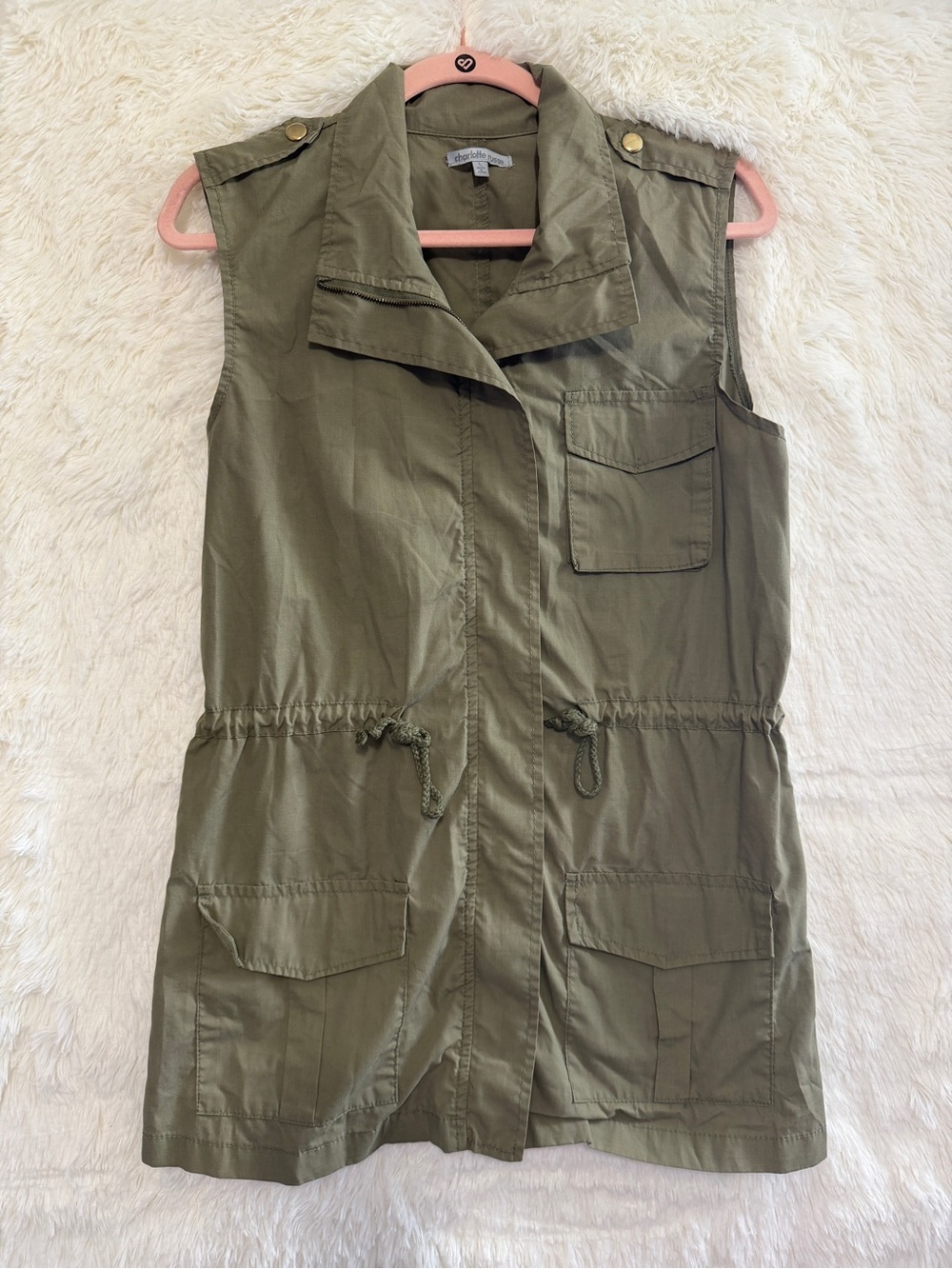 Charlotte Russe Womens Gorpcore Utility Vest Size L Olive Green Sleeveless